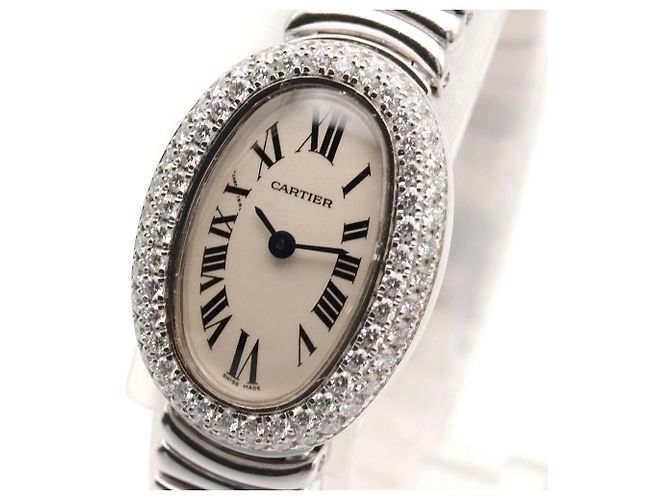 Cartier Mini Baignoire Uhr mit Diamantlünette - Ansicht 3