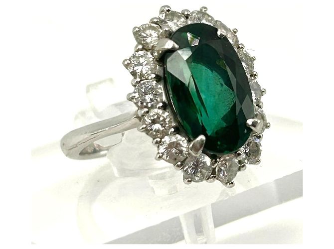 Autre Marque Platin Cocktailring mit grünem Turmalin und Diamanten, 4,60ct Silber Weiß - Ansicht 3