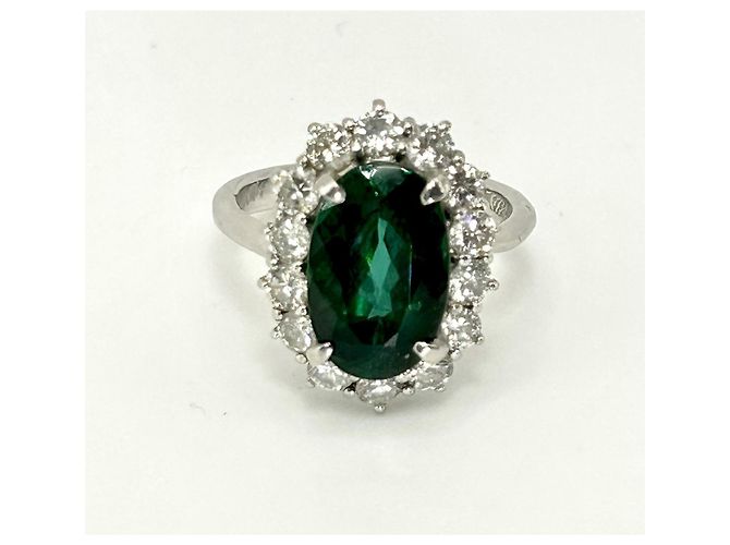 Autre Marque Platin Cocktailring mit grünem Turmalin und Diamanten, 4,60ct Silber Weiß - Ansicht 5