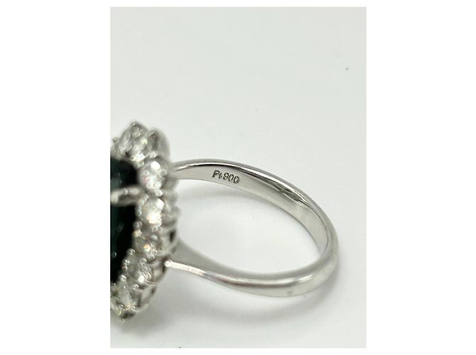 Autre Marque Platin Cocktailring mit grünem Turmalin und Diamanten, 4,60ct Silber Weiß - Ansicht 6