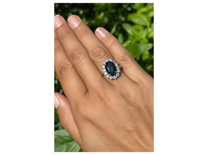 Autre Marque Platin Cocktailring mit grünem Turmalin und Diamanten, 4,60ct Silber Weiß - Ansicht 9