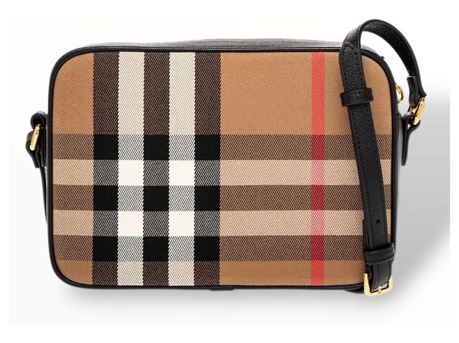 Borsa a tracolla Burberry Haymarket in tela e pelle Nero Multicolore Beige - vista 10