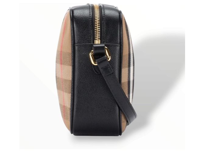 Borsa a tracolla Burberry Haymarket in tela e pelle Nero Multicolore Beige - vista 11