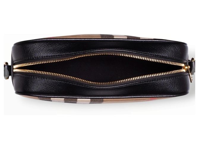 Borsa a tracolla Burberry Haymarket in tela e pelle Nero Multicolore Beige - vista 12
