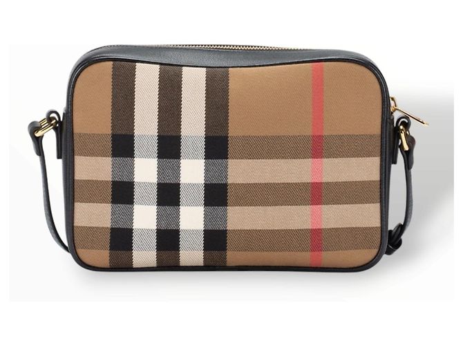 Borsa a tracolla Burberry Haymarket in tela e pelle Nero Multicolore Beige - vista 13