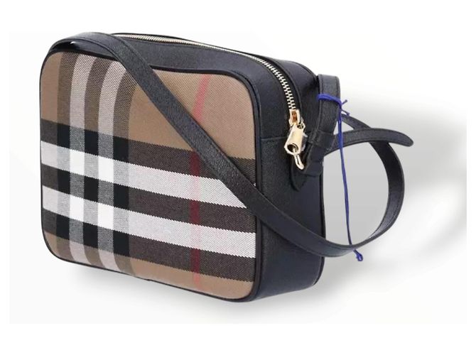 Borsa a tracolla Burberry Haymarket in tela e pelle Nero Multicolore Beige - vista 16