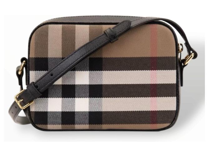 Borsa a tracolla Burberry Haymarket in tela e pelle Nero Multicolore Beige - vista 18