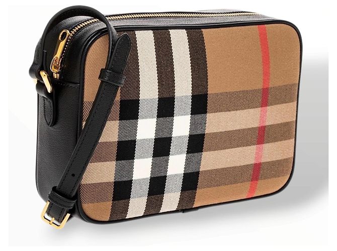 Borsa a tracolla Burberry Haymarket in tela e pelle Nero Multicolore Beige - vista 2