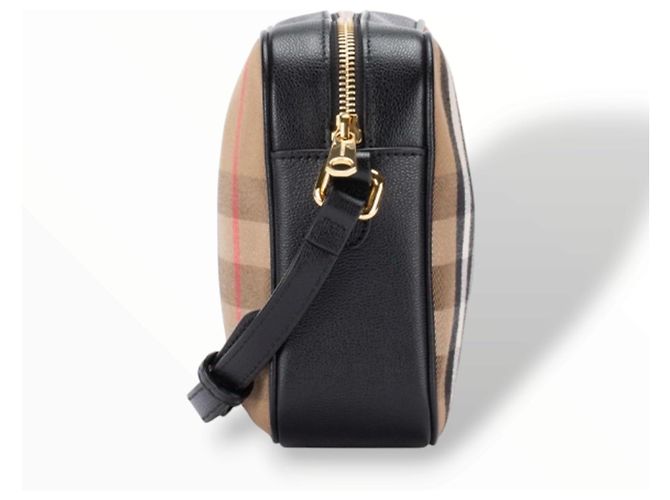 Borsa a tracolla Burberry Haymarket in tela e pelle Nero Multicolore Beige - vista 3