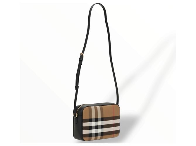 Borsa a tracolla Burberry Haymarket in tela e pelle Nero Multicolore Beige - vista 4