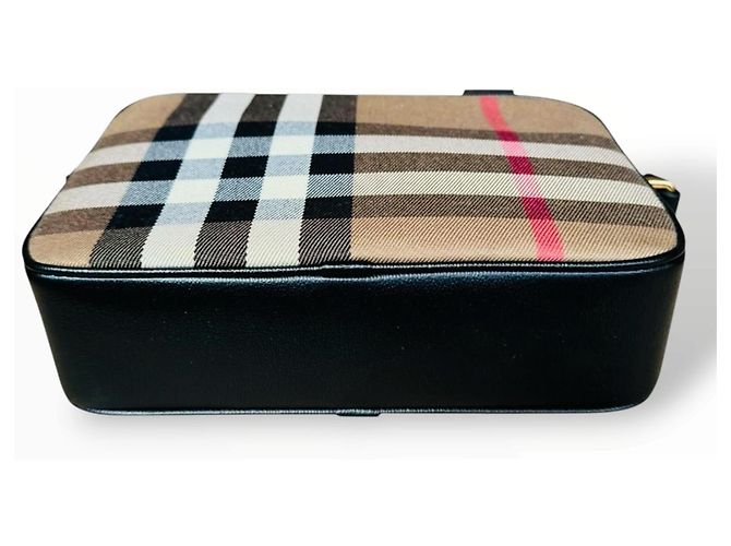 Borsa a tracolla Burberry Haymarket in tela e pelle Nero Multicolore Beige - vista 5