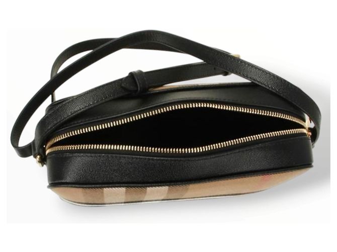 Borsa a tracolla Burberry Haymarket in tela e pelle Nero Multicolore Beige - vista 6
