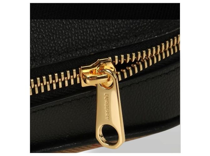 Borsa a tracolla Burberry Haymarket in tela e pelle Nero Multicolore Beige - vista 7
