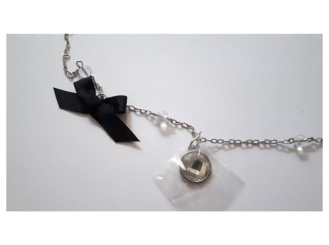 Autre Marque Dior Silberkette mit CD-Logo und Stern-Anhängern Schwarz Silber Hardware - Ansicht 3