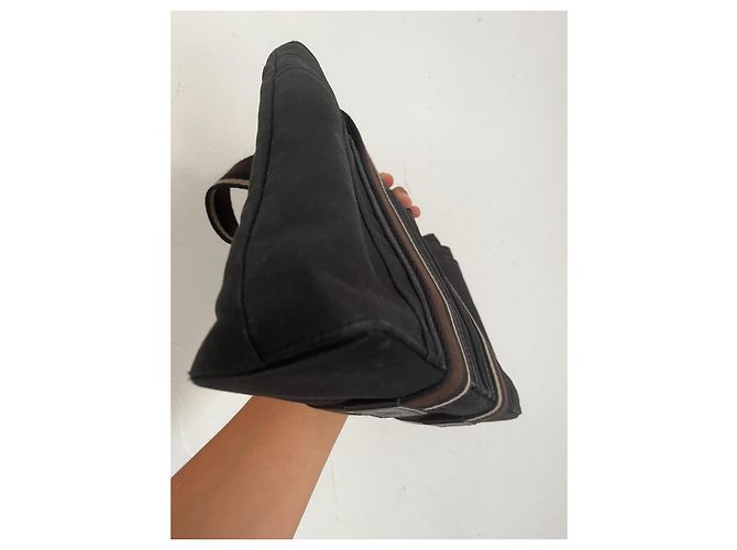 Hermès Borsa tote in tela nera e pelle Marrone Nero - vista 12