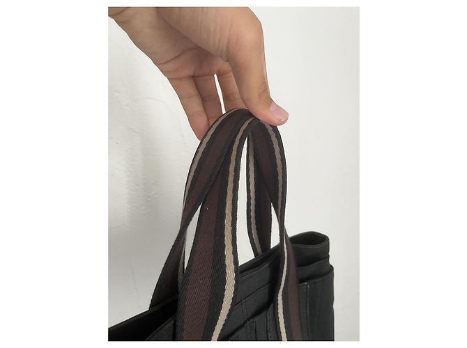 Hermès Borsa tote in tela nera e pelle Marrone Nero - vista 13