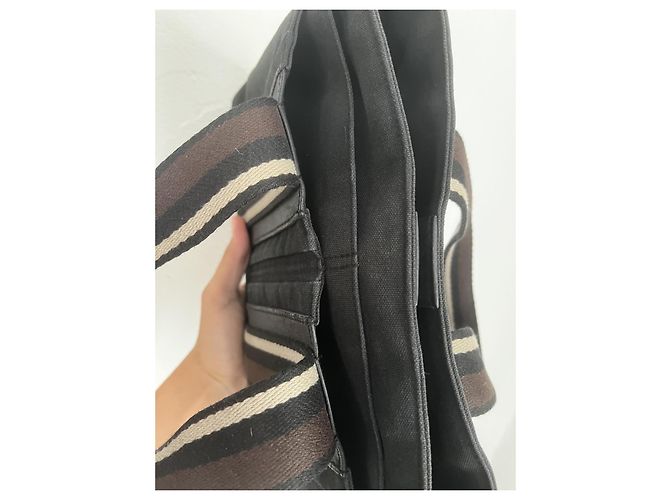 Hermès Borsa tote in tela nera e pelle Marrone Nero - vista 15