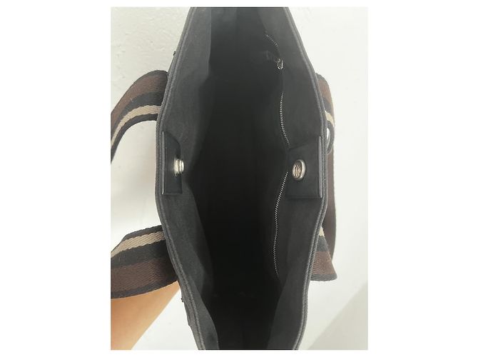 Hermès Borsa tote in tela nera e pelle Marrone Nero - vista 16