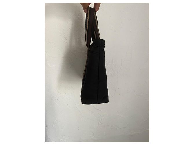 Hermès Borsa tote in tela nera e pelle Marrone Nero - vista 4