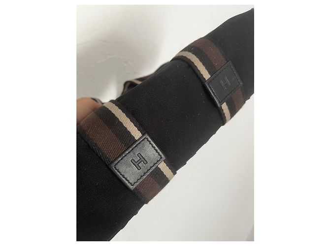 Hermès Borsa tote in tela nera e pelle Marrone Nero - vista 8