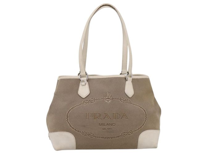 PRADA Tote Bag Canvas Jacquard Beige Silver Auth 206242A Silber - Ansicht 13