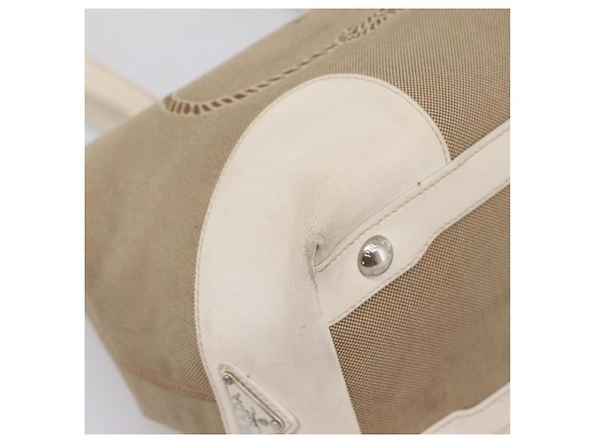 PRADA Tote Bag Canvas Jacquard Beige Silver Auth 206242A Silber - Ansicht 15