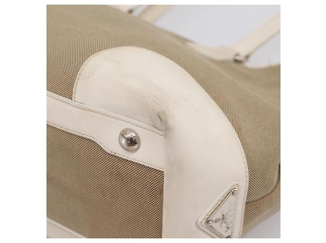 PRADA Tote Bag Canvas Jacquard Beige Silver Auth 206242A Silber - Ansicht 16