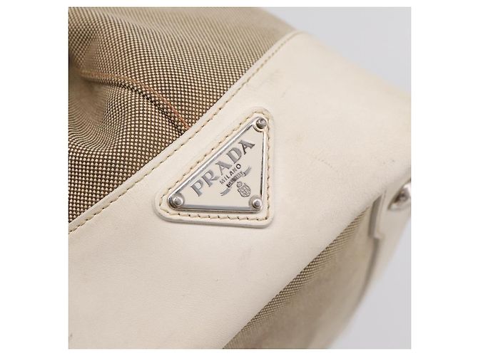 PRADA Tote Bag Canvas Jacquard Beige Silver Auth 206242A Silber - Ansicht 18