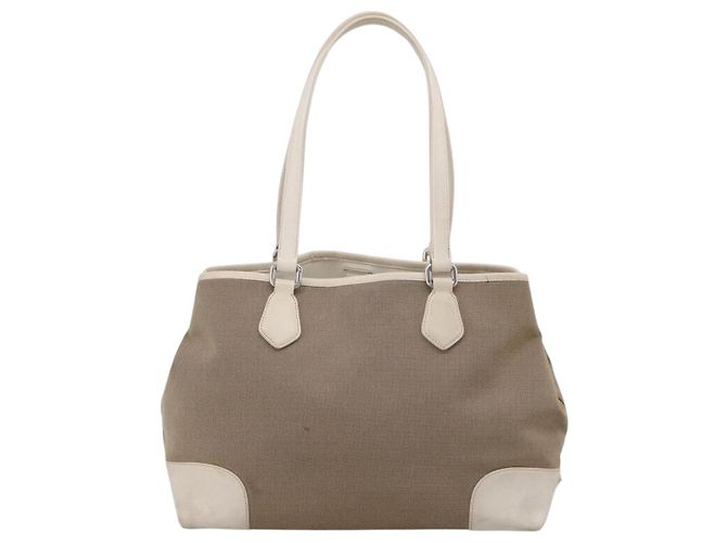 PRADA Tote Bag Canvas Jacquard Beige Silver Auth 206242A Silber - Ansicht 2