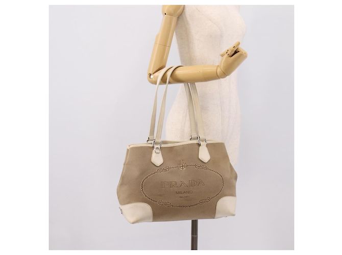 PRADA Tote Bag Canvas Jacquard Beige Silver Auth 206242A Silber - Ansicht 25