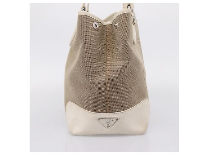 PRADA Tote Bag Canvas Jacquard Beige Silver Auth 206242A Silber - Ansicht 3