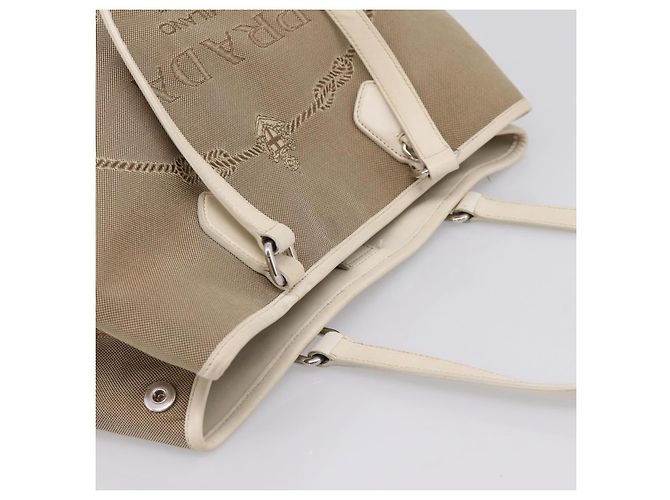 PRADA Tote Bag Canvas Jacquard Beige Silver Auth 206242A Silber - Ansicht 6