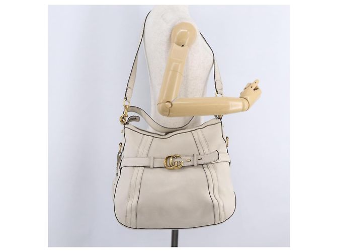 Borsa a tracolla GUCCI GG Marmont in pelle 2way White Gold 247185 Auth 201371A Bianco D'oro - vista 32