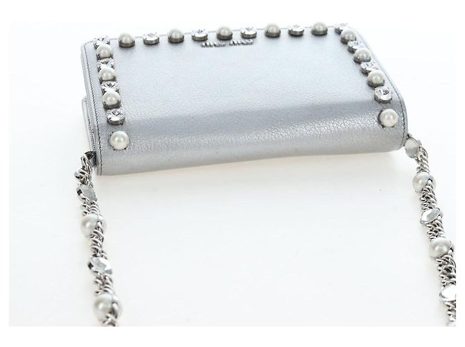 Miu Miu Schultertasche mit Kette aus Leder Silber authentisch 204916M - Ansicht 6