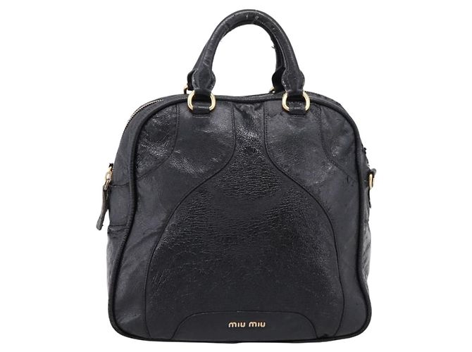 Bolsa Miu Miu em couro preto e dourado Auth 206226 - vista 13