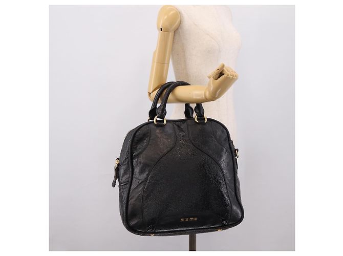 Bolsa Miu Miu em couro preto e dourado Auth 206226 - vista 41