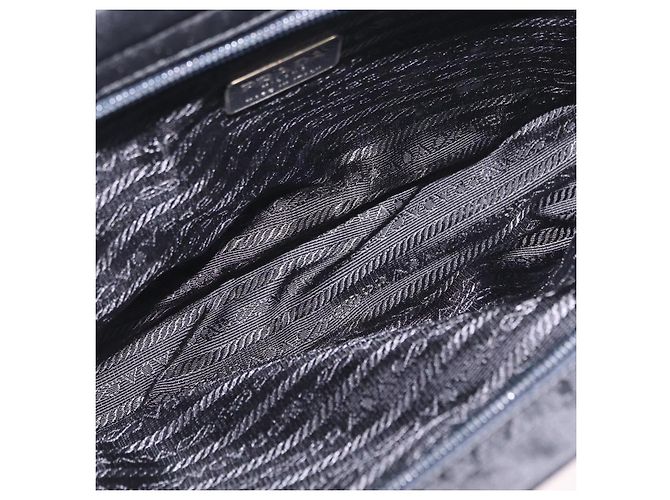 Bolso de mano PRADA con asa de metal Nylon Black Silver Auth 206110A Negro Plata - vista 11
