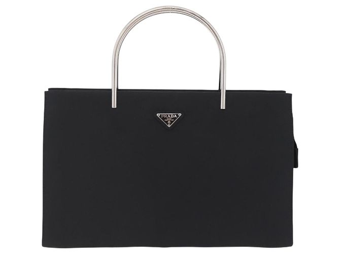 Bolso de mano PRADA con asa de metal Nylon Black Silver Auth 206110A Negro Plata - vista 13