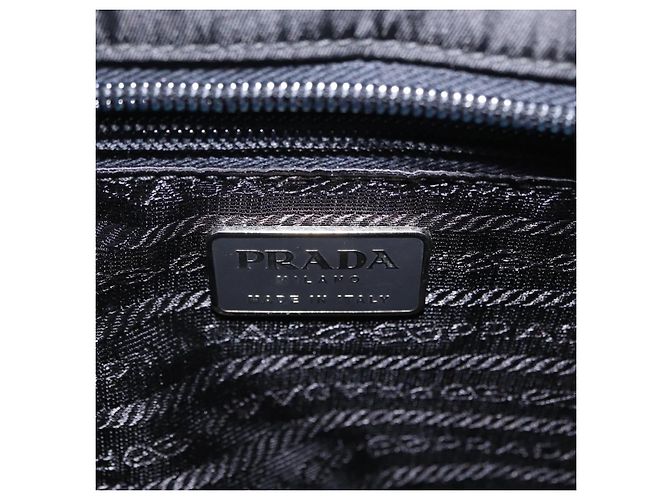Bolso de mano PRADA con asa de metal Nylon Black Silver Auth 206110A Negro Plata - vista 18