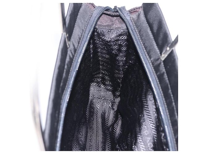 Bolso de mano PRADA con asa de metal Nylon Black Silver Auth 206110A Negro Plata - vista 19