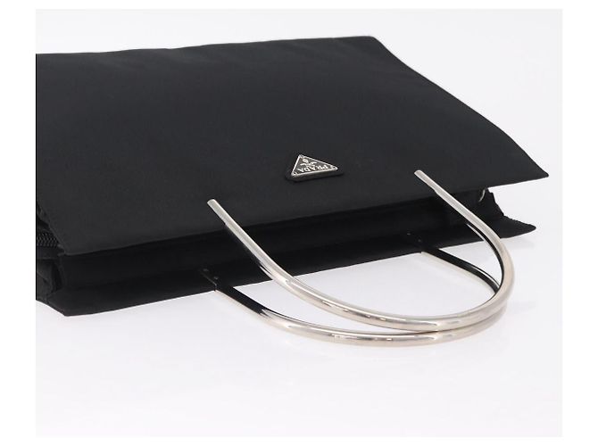 Bolso de mano PRADA con asa de metal Nylon Black Silver Auth 206110A Negro Plata - vista 6