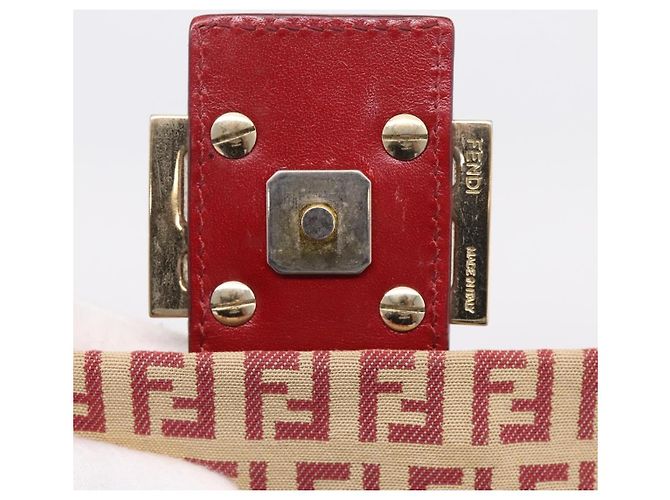 Borsa a tracolla FENDI Zucchino Canvas Mamma Baguette Rosso Oro 8BT075 Auth 206235 D'oro - vista 10