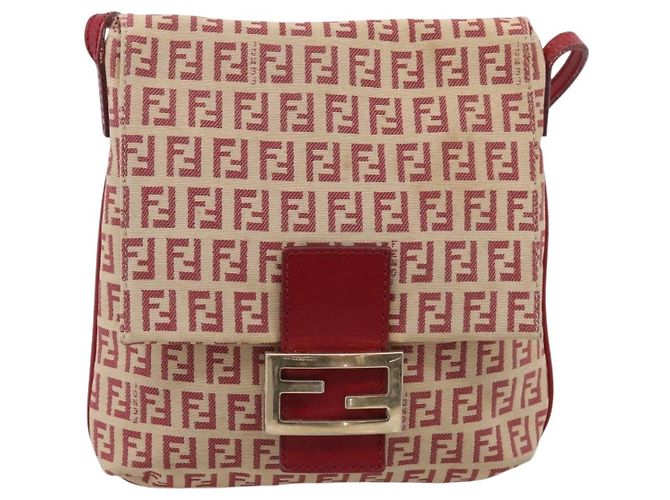 Borsa a tracolla FENDI Zucchino Canvas Mamma Baguette Rosso Oro 8BT075 Auth 206235 D'oro - vista 13