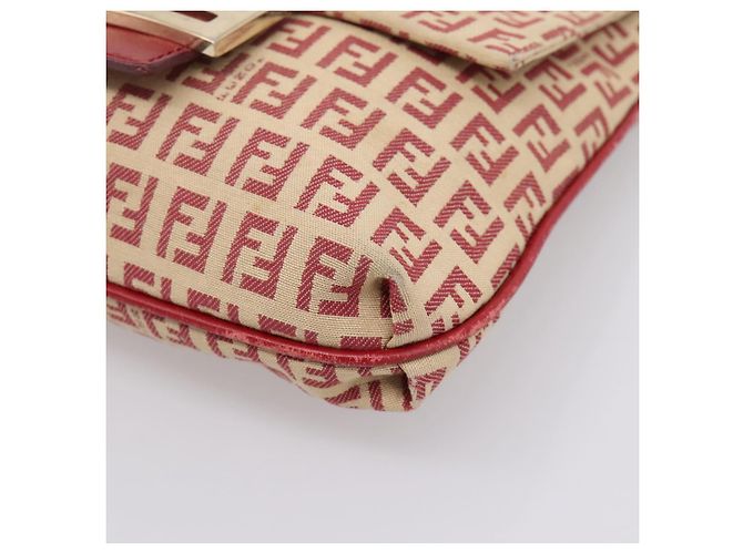 Borsa a tracolla FENDI Zucchino Canvas Mamma Baguette Rosso Oro 8BT075 Auth 206235 D'oro - vista 15