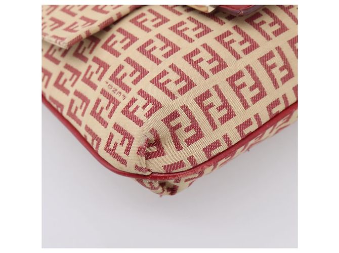 Borsa a tracolla FENDI Zucchino Canvas Mamma Baguette Rosso Oro 8BT075 Auth 206235 D'oro - vista 16