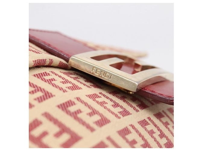 Borsa a tracolla FENDI Zucchino Canvas Mamma Baguette Rosso Oro 8BT075 Auth 206235 D'oro - vista 19
