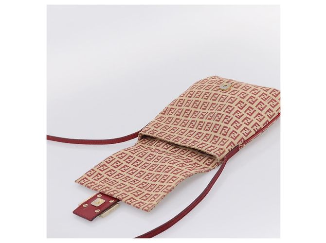 Borsa a tracolla FENDI Zucchino Canvas Mamma Baguette Rosso Oro 8BT075 Auth 206235 D'oro - vista 20
