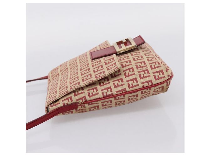 Borsa a tracolla FENDI Zucchino Canvas Mamma Baguette Rosso Oro 8BT075 Auth 206235 D'oro - vista 3