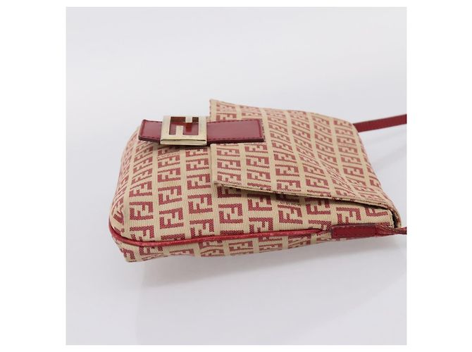 Borsa a tracolla FENDI Zucchino Canvas Mamma Baguette Rosso Oro 8BT075 Auth 206235 D'oro - vista 4