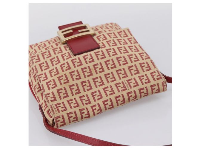 Borsa a tracolla FENDI Zucchino Canvas Mamma Baguette Rosso Oro 8BT075 Auth 206235 D'oro - vista 6